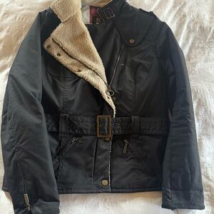 Barbour Black Utility Jacket with Cream Sherpa Lining